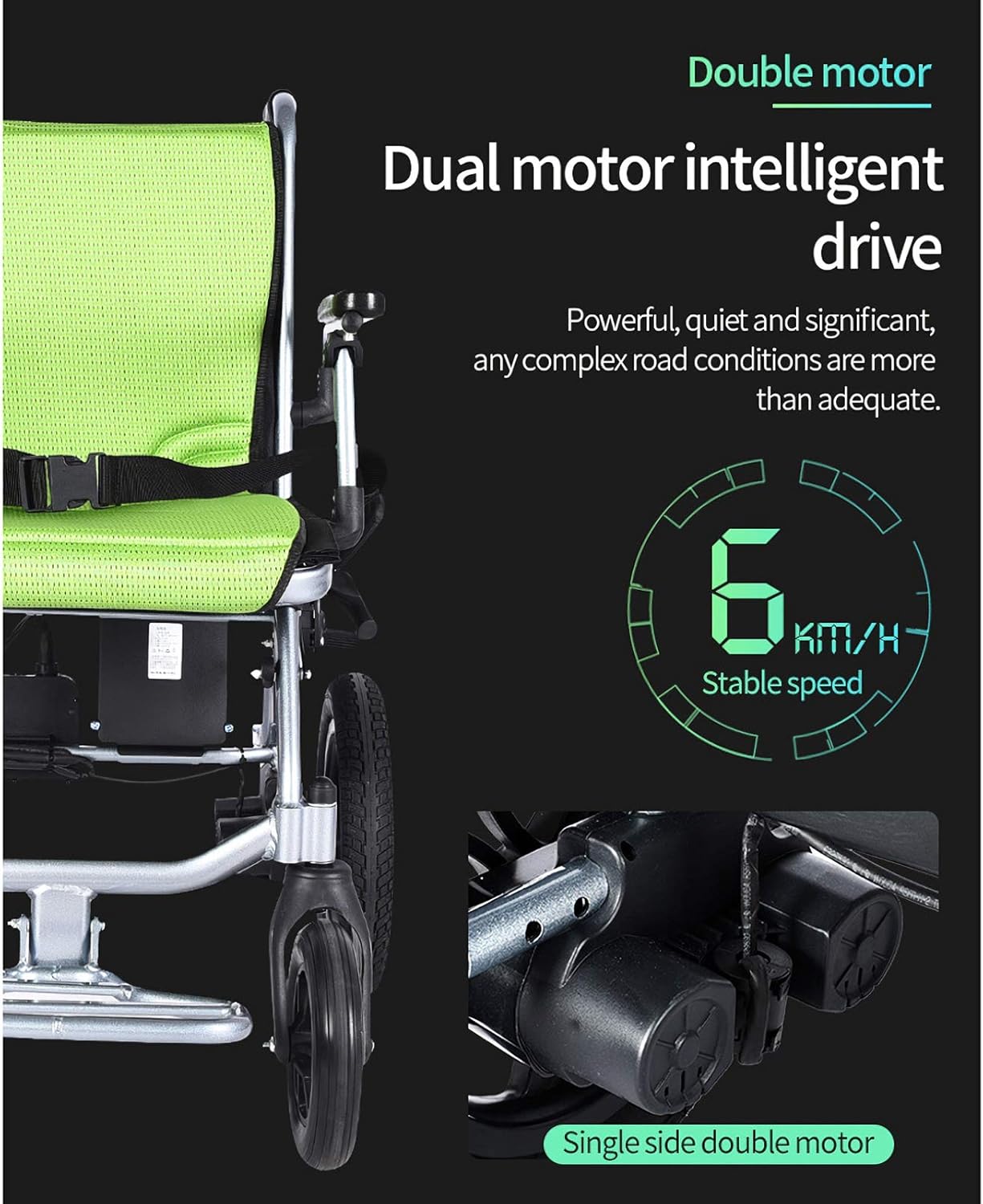 Electric Folding Wheelchair – Dual Motor Drive, 10Ah Battery, Anti-Tip Design, Rear Attendant Control