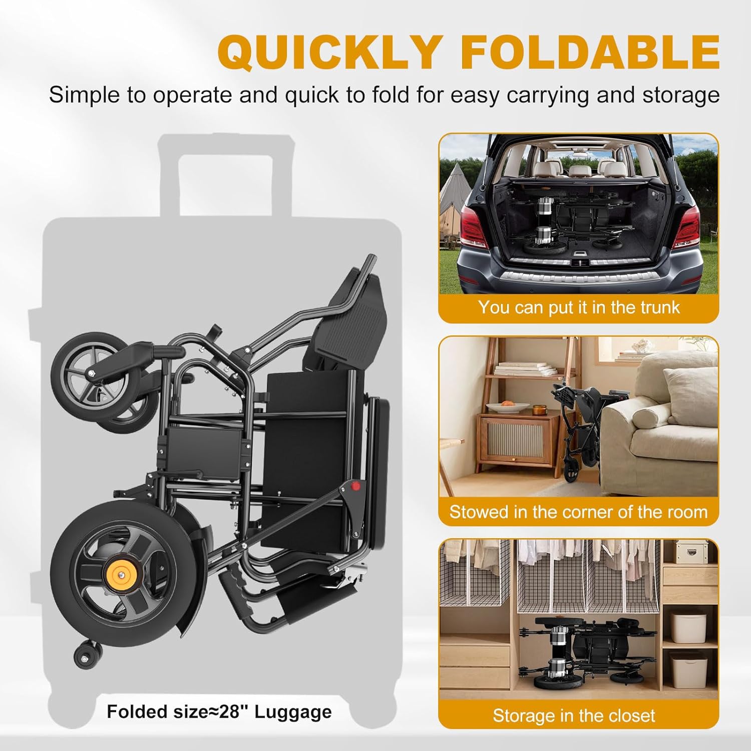 Foldable Electric Wheelchair with Dual Motor, 15-Mile Range, Lead-Acid Battery, 350 lb Capacity – Portable Mobility Chair for Adults