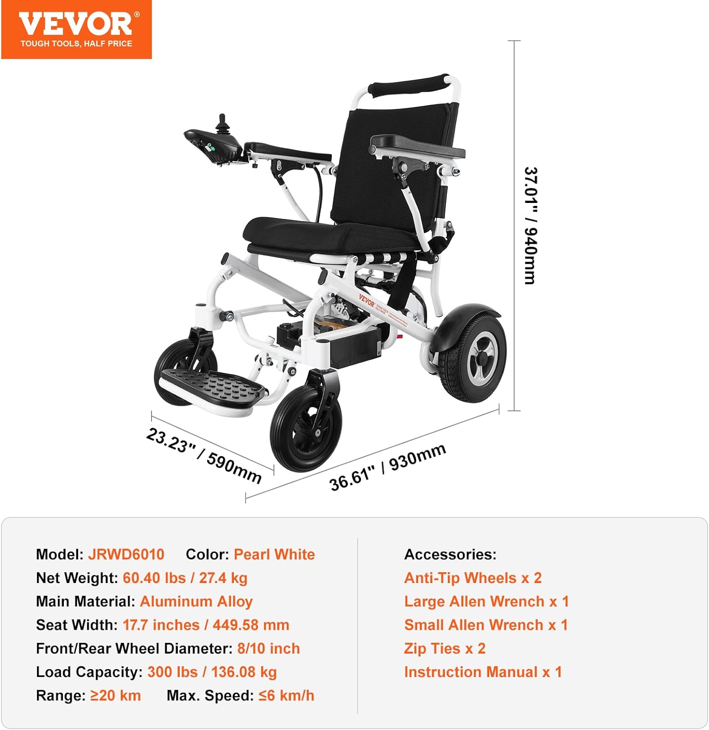 Foldable Electric Wheelchair – 5-Speed Joystick, Long Range, 300 lb Capacity, Solid Tires