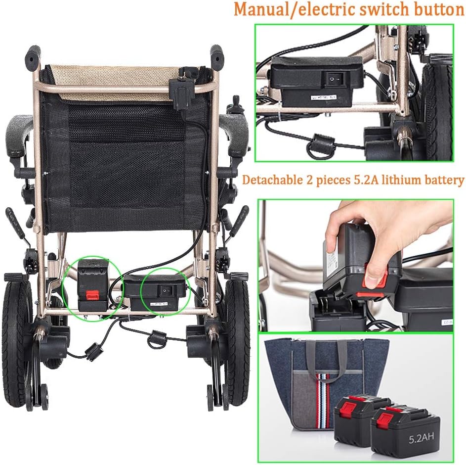 Foldable Electric Wheelchair – 20km Range, 220lb Capacity, 14kg, Dual Battery, 360° Joystick