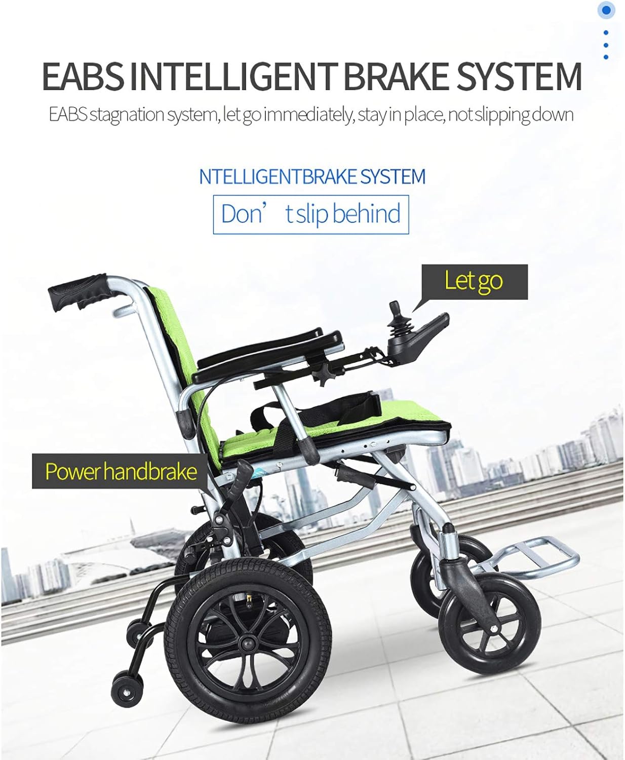 Electric Folding Wheelchair – Dual Motor Drive, 10Ah Battery, Anti-Tip Design, Rear Attendant Control