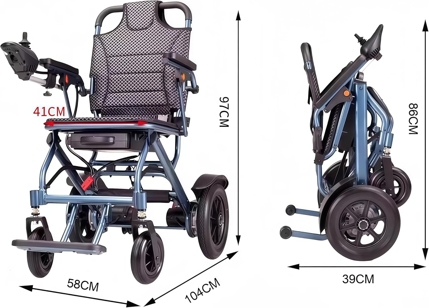 Foldable Electric Wheelchair with 10Ah Battery, 500W Motor – Lightweight, 20km Range, Supports 150kg