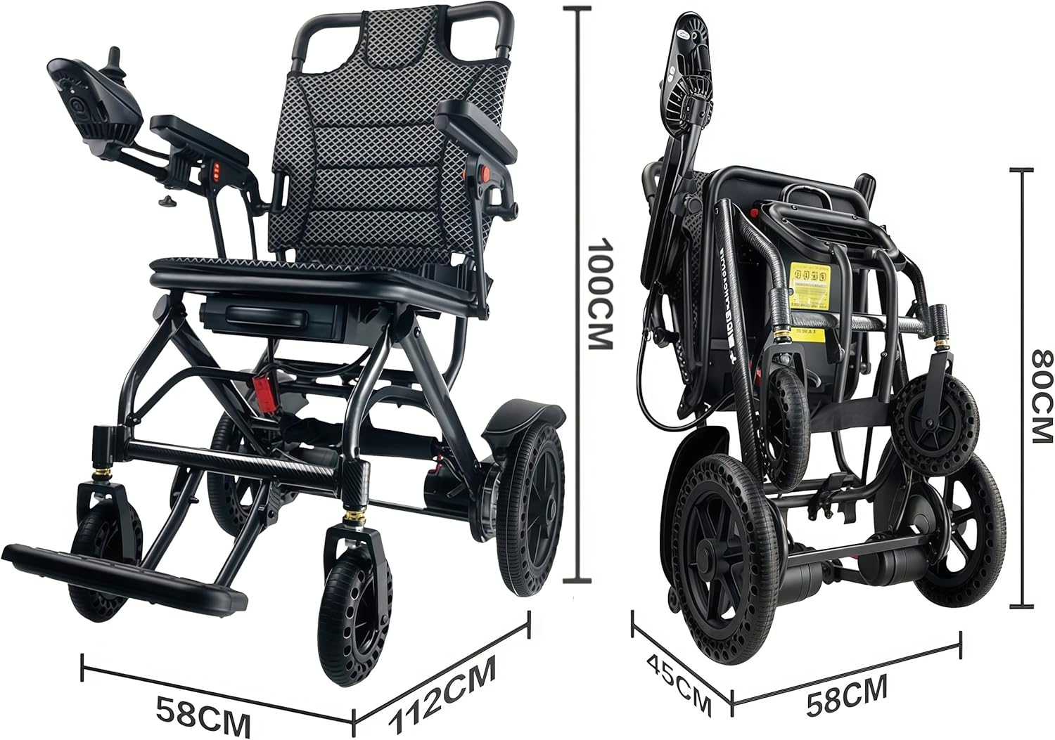 Electric Folding Wheelchair – 500W Motor, 20km Range, Lightweight Frame, Supports up to 150kg