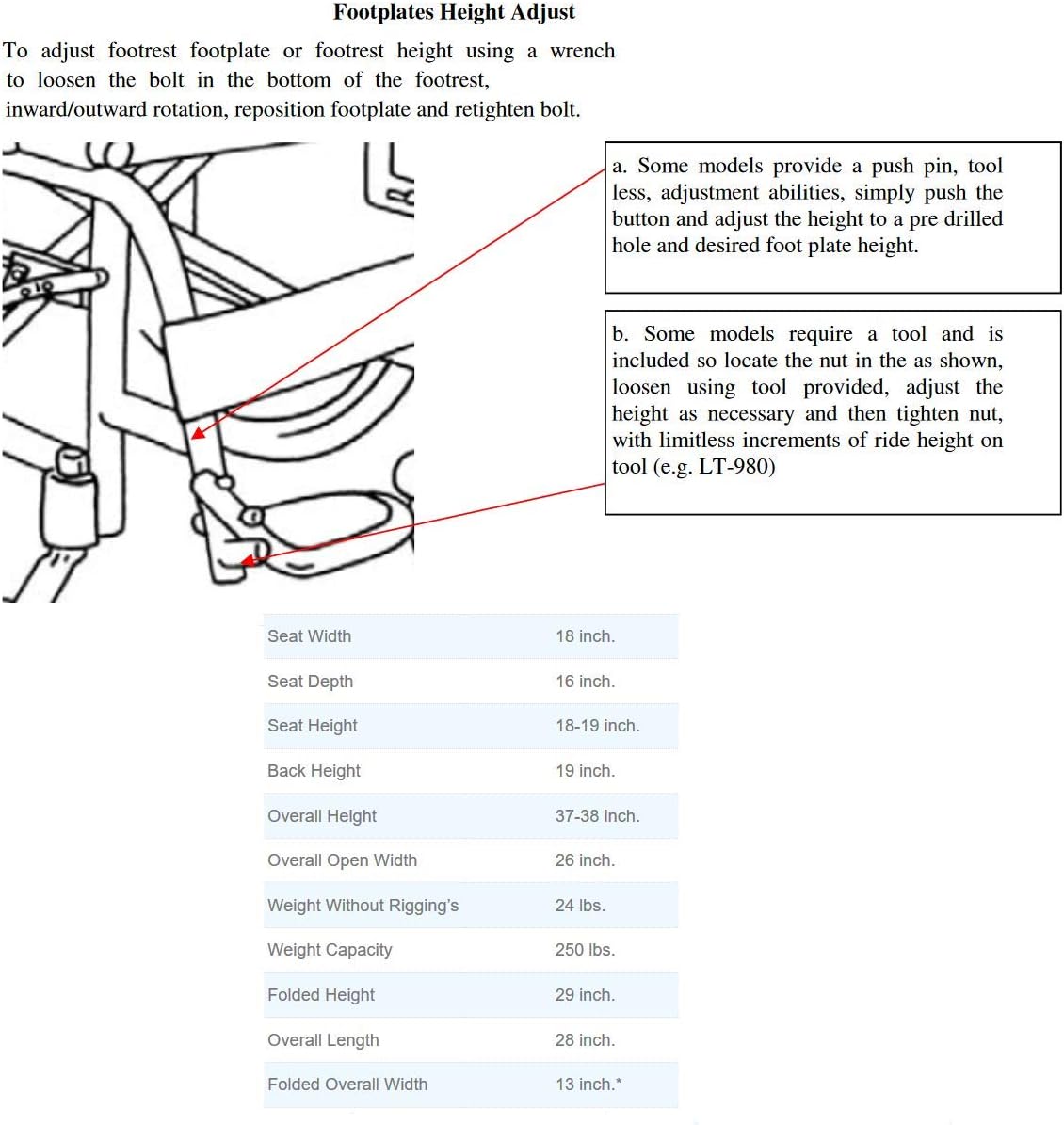Lightweight Manual Wheelchair – 24 lbs, 18" Seat Width, Foldable Design, 220 lb Capacity